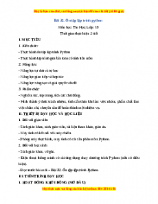 Giáo án Tin học 10 Bài 32 (Kết nối tri thức): Ôn tập lập trình python