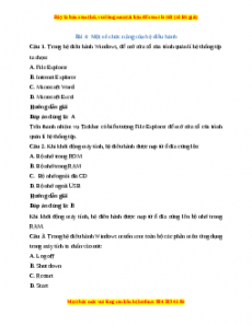 Trắc nghiệm Bài 4: Một số chức năng của hệ điều hành