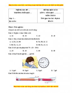 Đề thi cuối kì 2 Toán lớp 1 Cánh diều (Đề 6)