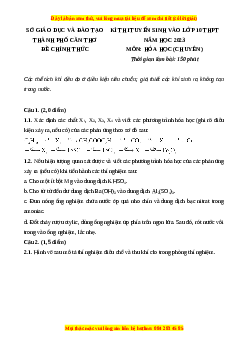 Đề thi vào 10 môn Hóa học năm 2023 - Trường THPT Chuyên Cần Thơ