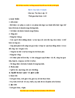 Giáo án Tin học 10 Bài 6 (Cánh diều): Câu lệnh rẽ nhánh