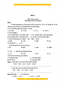 Bộ đề thi Toán 5 học kì 1 năm 2022 - 2023 - Đề 5