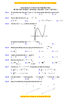 Đề thi thử Toán Sở Phú Thọ năm 2023