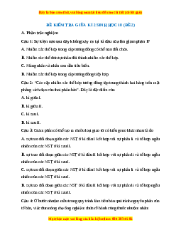 Đề thi giữa kì 2 Sinh học 10 Kết nối tri thức (Đề 2)