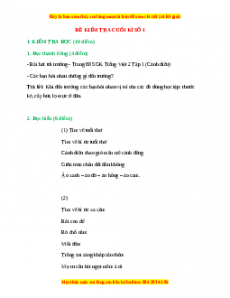 Đề thi cuối kì 1 Tiếng Việt lớp 2 Cánh diều (Đề 1)