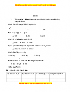 Bộ đề thi Toán 5 học kì 2 năm 2022 - 2023 - Đề 1