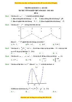 Đề thi thử Toán trường Hoài Đức A - Hà Nội - Đề 1 năm 2023