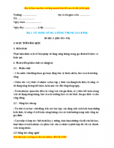Giáo án Công nghệ 6 Bài 2 (Chân trời sáng tạo): Sử dụng năng lượng trong gia đình