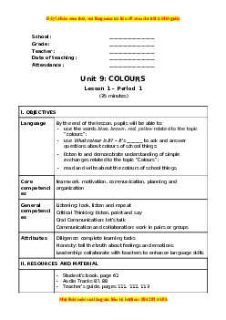 Giáo án Unit 9 Tiếng anh 3 global success