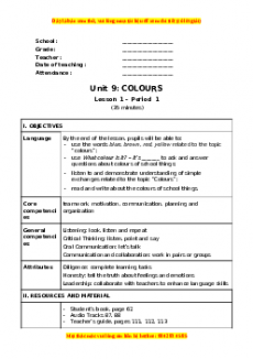 Giáo án Unit 9 Tiếng anh 3 global success