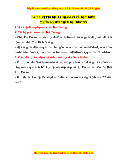 Lý thuyết Địa lý 7 Cánh diều Bài 20: Vị trí địa lí, phạm vi và đặc điểm thiên nhiên châu Đại Dương