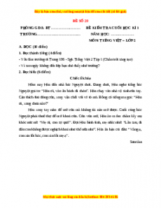 Đề thi học kì 1 Tiếng Việt lớp 2 Chân trời sáng tạo - Đề 20