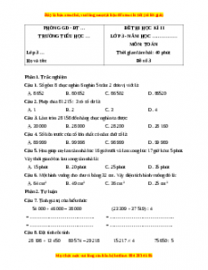 Đề thi cuối kì 2 Toán lớp 3 Cánh diều (Đề 3)