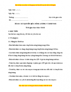 Giáo án Bài 10: Sự chuyển hóa năng lượng và enzyme Sinh học 10 Cánh diều