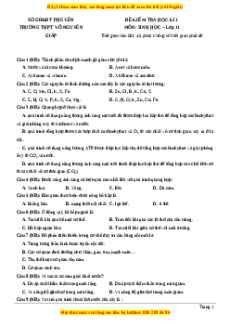 Đề thi học kì 1 Sinh học 11 trường THPT Võ Nguyên Giáp - Phú Yên