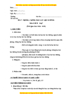 Giáo án GDCD 7 Bài 7 (Kết nối tri thức): Phòng, chống bạo lực học đường