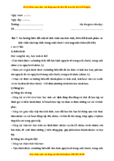 Giáo án Bài 7: Xu hướng biến đổi một số tính chất của đơn chất, biến đổi thành phần và tính chất của hợp chất trong một chu kì Hóa học 10 Cánh diều
