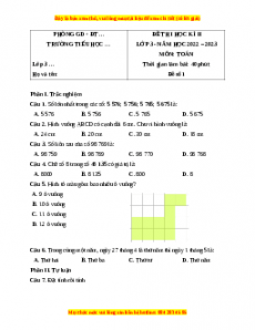 Đề thi cuối kì 2 Toán lớp 3 Chân trời sáng tạo - Đề 1