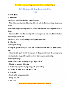 Giáo án Tin học 7 Cánh diều Chủ đề E Bài 7: Công thức tính dùng địa chỉ các ô dữ liệu