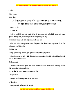 Giáo án Hình nón, hình nón cụt. Diện tích xung quanh và thể tích của hình nón, hình nón cụt Toán 9 Học kì 2