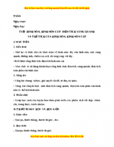 Giáo án Hình nón, hình nón cụt. Diện tích xung quanh và thể tích của hình nón, hình nón cụt Toán 9 Học kì 2