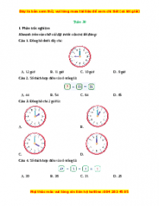 Phiếu bài tập cuối tuần Toán lớp 1 Tuần 30 Kết nối tri thức