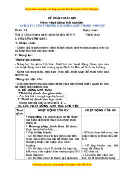 Giáo án HĐTN 3 Tuần 24 Chân trời sáng tạo: Yêu thương gia đình, quý trọng phụ nữ