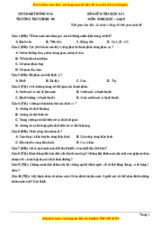 Đề thi học kì 1 Sinh học 8 năm 2023 trường THCS Bình An - Đồng Nai