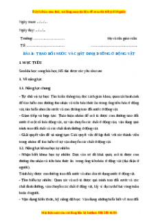 Giáo án Sinh học 7 Kết nối tri thức Bài 31: Trao đổi nước và chất dinh dương ở động vật