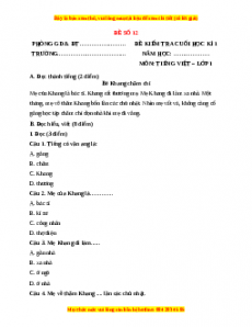 Đề thi Tiếng Việt lớp 1 Học kì 1 Cánh diều (Đề 12)