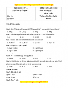 Đề thi giữa kì 2 Toán 5 năm 2023 (Đề 1)