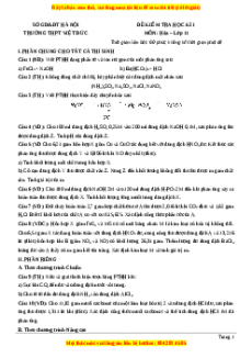 Đề thi học kì I Hóa lớp 11 trường THPT Việt Đức - Hà Nội