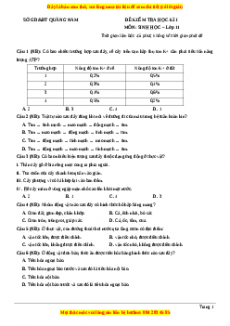 Đề thi học kì 1 Sinh học 11 Sở GD_ĐT Quảng Nam