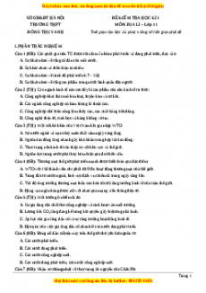 Đề thi học kì 1 Địa lý 11 trường THPT Đông Thụy Anh - Thái Bình