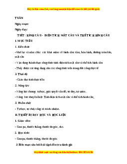 Giáo án Hình cầu. Diện tích mặt cầu và thể tích hình cầu Toán 9 Học kì 2