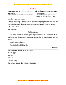 Đề thi Tiếng Việt lớp 1 Học kì 1 Kết nối tri thức (Đề 4)