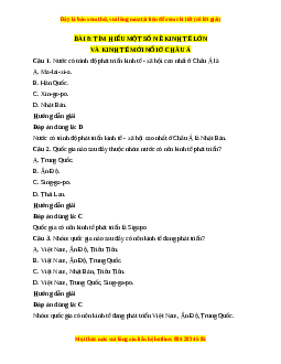 Trắc nghiệm Bài 8: Thực hành: Tìm hiểu một nền kinh tế lớn và nền kinh tế mới nổi của Châu Á