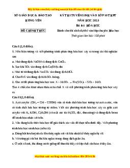 Đề thi vào 10 môn Hóa học năm 2023 - Trường THPT Chuyên Hưng Yên