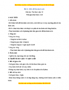 Giáo án Tin học 10 Bài 22 (Kết nối tri thức): Kiểu dữ liệu danh sách