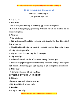 Giáo án Tin học 10 Bài 16 (Cánh diều): Kiểm thử và gỡ lỗi chương trình