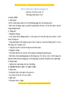 Giáo án Tin học 10 Bài 16 (Cánh diều): Kiểm thử và gỡ lỗi chương trình