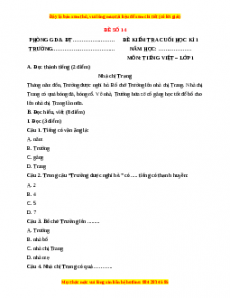 Đề thi Tiếng Việt lớp 1 Học kì 1 Cánh diều (Đề 14)
