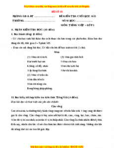 Đề thi Tiếng Việt lớp 1 Học kì 2 Chân trời sáng tạo (Đề 18)