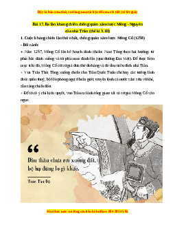 Lý thuyết Lịch sử 7 Cánh diều Bài 17: Ba lần kháng chiến chống quân xâm lược Mông-Nguyên của nhà Trần (thế kỉ XIII)