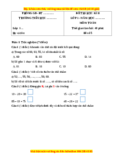 Đề thi cuối kì 2 Toán lớp 1 Cánh diều (Đề 5)
