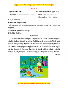 Đề thi học kì 1 Tiếng Việt lớp 2 Chân trời sáng tạo - Đề 6