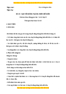 Giáo án Bài 9 Vật lí 10 Kết nối tri thức (2024): Chuyển động thẳng biến đổi đều