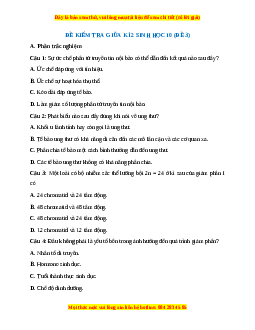 Đề thi giữa kì 2 Sinh học 10 Cánh diều (Đề 3)