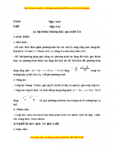 Giáo án Phương trình bậc hai một ẩn Toán 9 Học kì 2