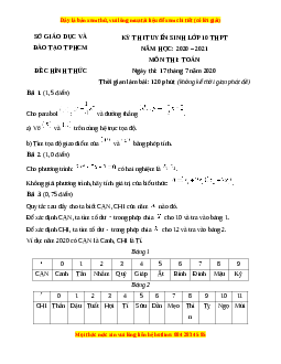 Đề chính thức Toán vào 10 TP Hồ Chí Minh năm 2020 - 2021